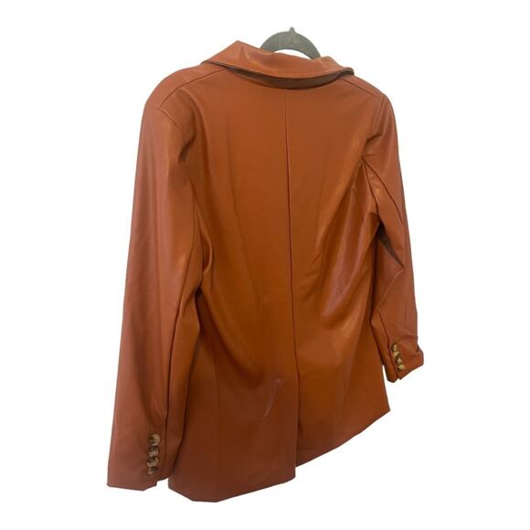 En Saison Faux Leather Oversized Blazer Jacket Double Breasted Rust Brown Small - Picture 6 of 12